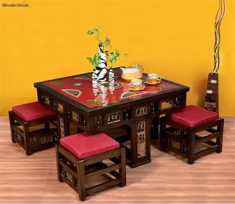 traditional wooden tea table set. - Image 9