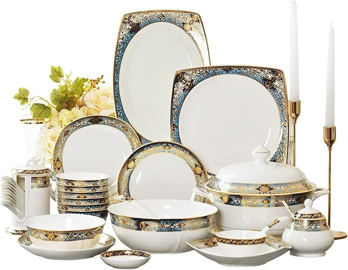 Luxury Floral Porcelain Dinner Set or Royal Gold Rim Dinnerware Set. - Image 4
