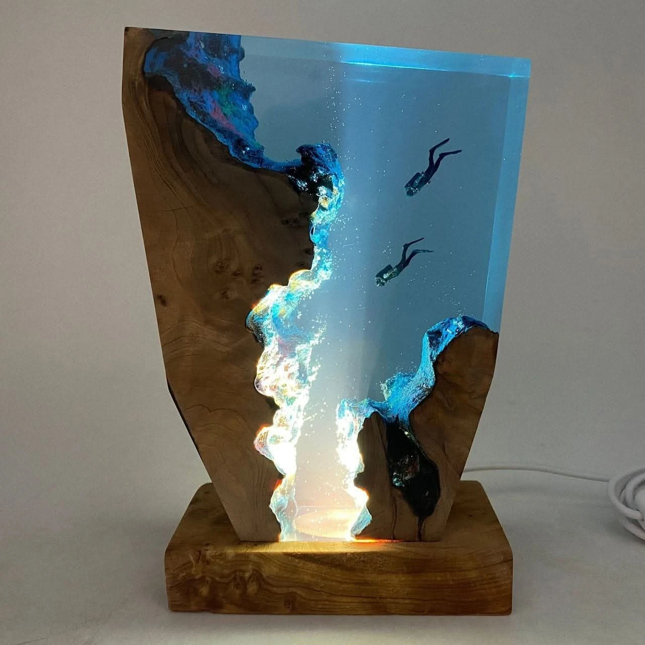 Handcrafted resin art LED décor lamp with a serene underwater canyon theme