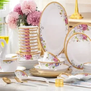 Luxury Floral Porcelain Dinner Set or Royal Gold Rim Dinnerware Set.
