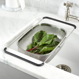 Over the Sink Mesh Colander | Stainless Steel Expandable Sink Strainer Basket | Vegetable Washing Drain Basket