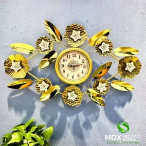 New Modern Metal Minimalist Nordic Large Gingko Leave Decorative Silent Non-Ticking Battery Operated Deer Wall Clock