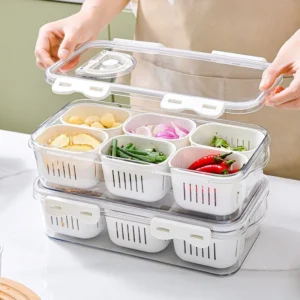 Airtight Plastic Food Storage Container with Draining Basket | Refrigerator Fresh-Keeping Storage Box