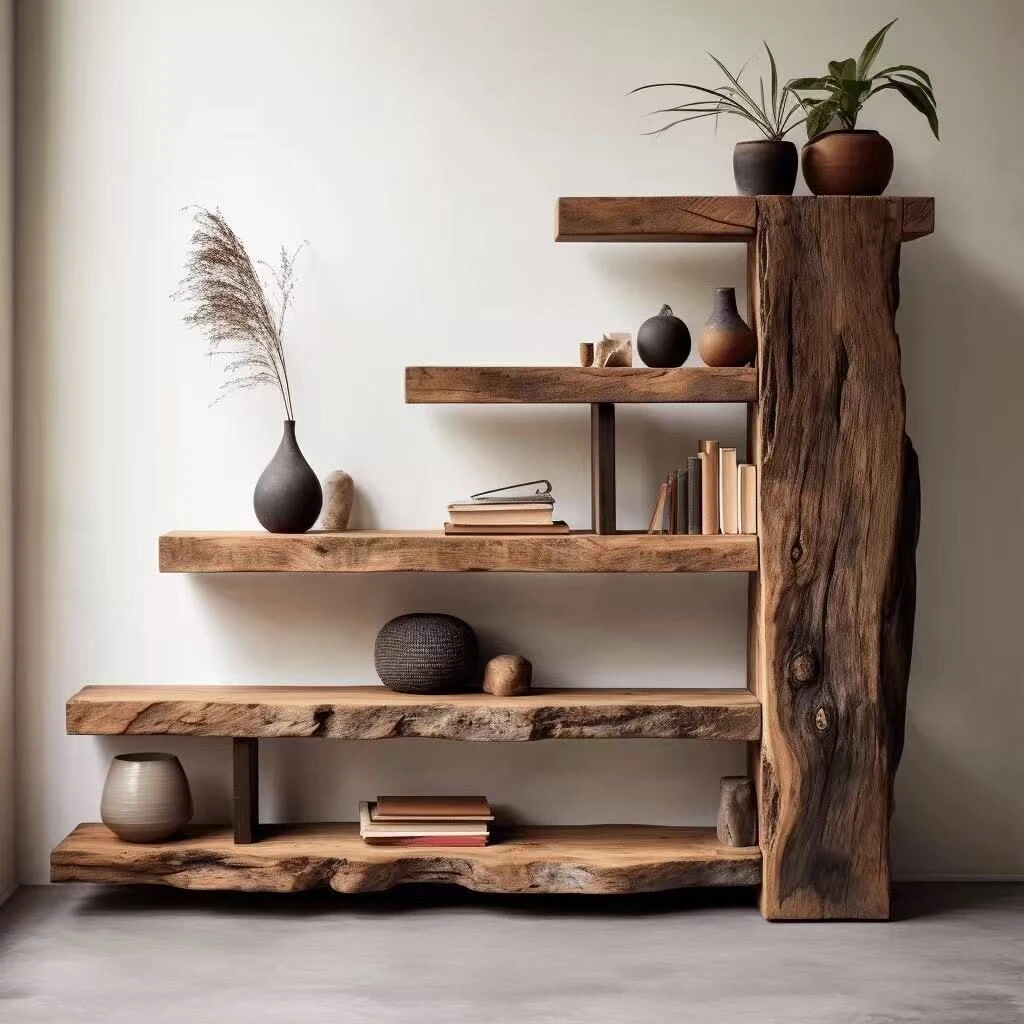 Wabi-Sabi Style Antique Elmwood Display Shelf / Curio Cabinet - Image 4