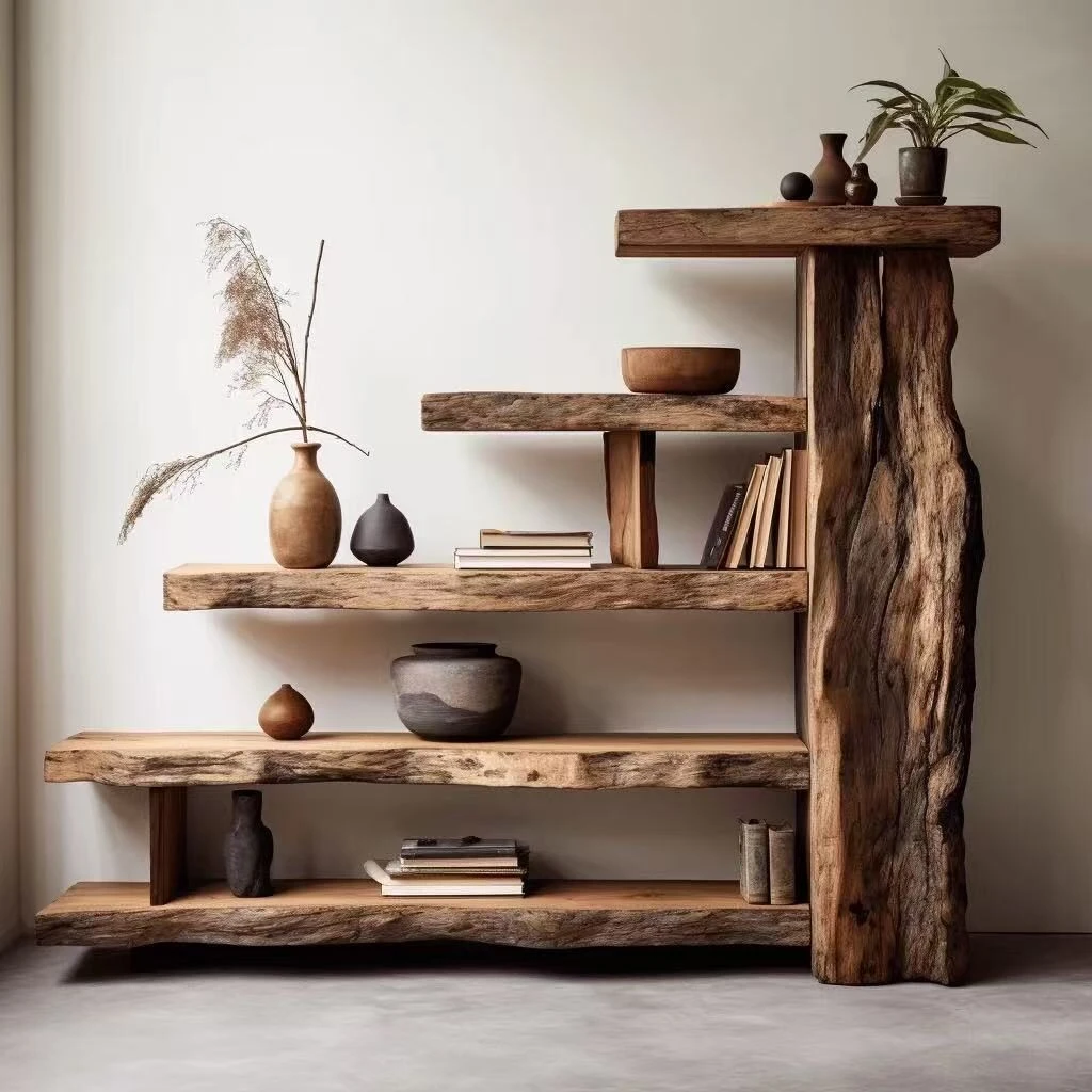 Wabi-Sabi Style Antique Elmwood Display Shelf / Curio Cabinet - Image 5