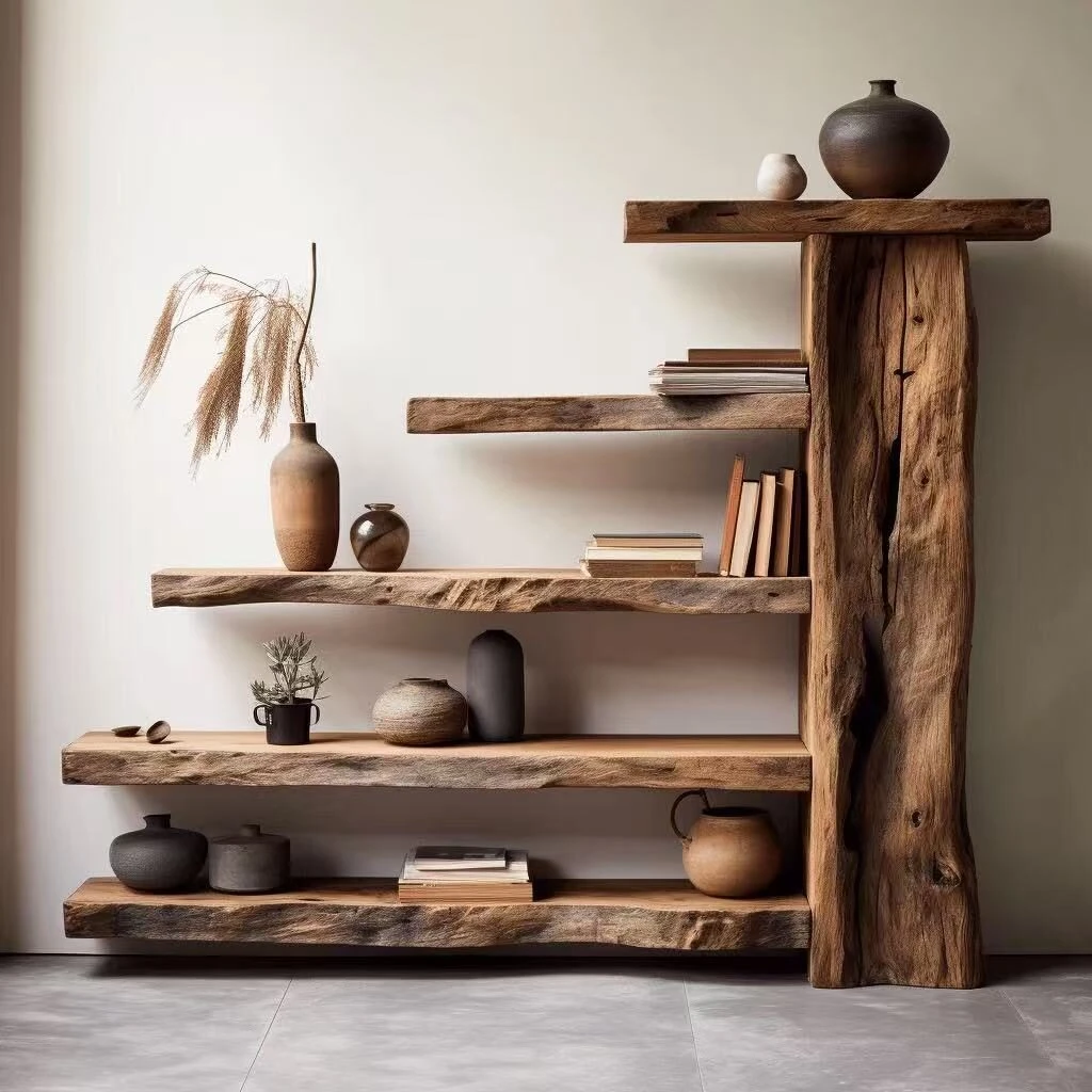 Wabi-Sabi Style Antique Elmwood Display Shelf / Curio Cabinet - Image 6