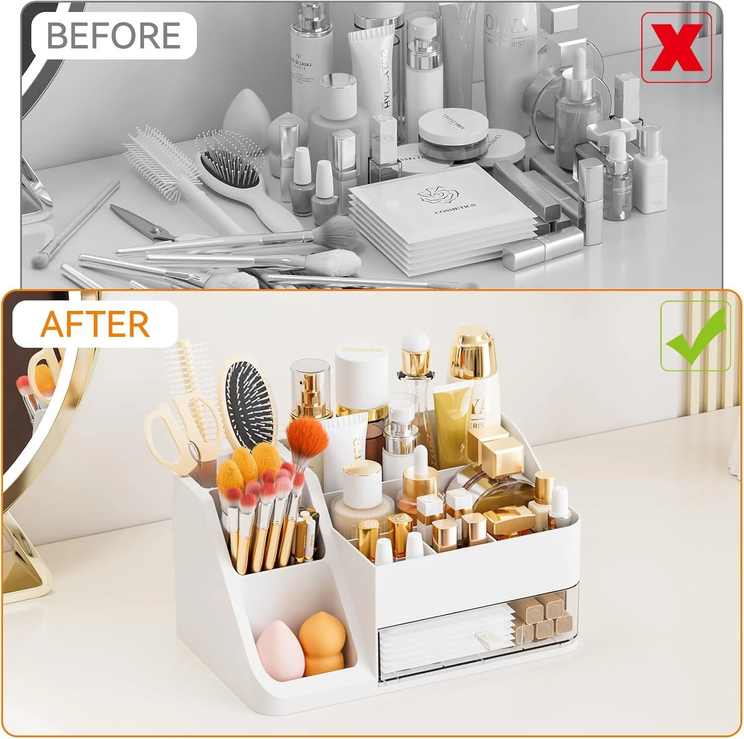 Cosmetics storage box, dormitory desktop, high-end drawer, makeup box, dressing table, skin care product shelf, organize - Image 3
