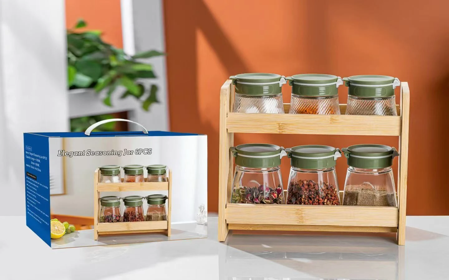A premium product showcase for the Elegant Seasoning Jar 6PCS Set. Designed for modern hospitality home goods.